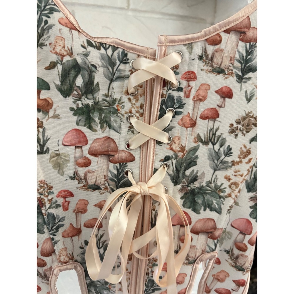 Scarlet Darkness Mushroom Floral Fairy Cottagecore Lace-up Corset Khaki Size 6 - Picture 6 of 9